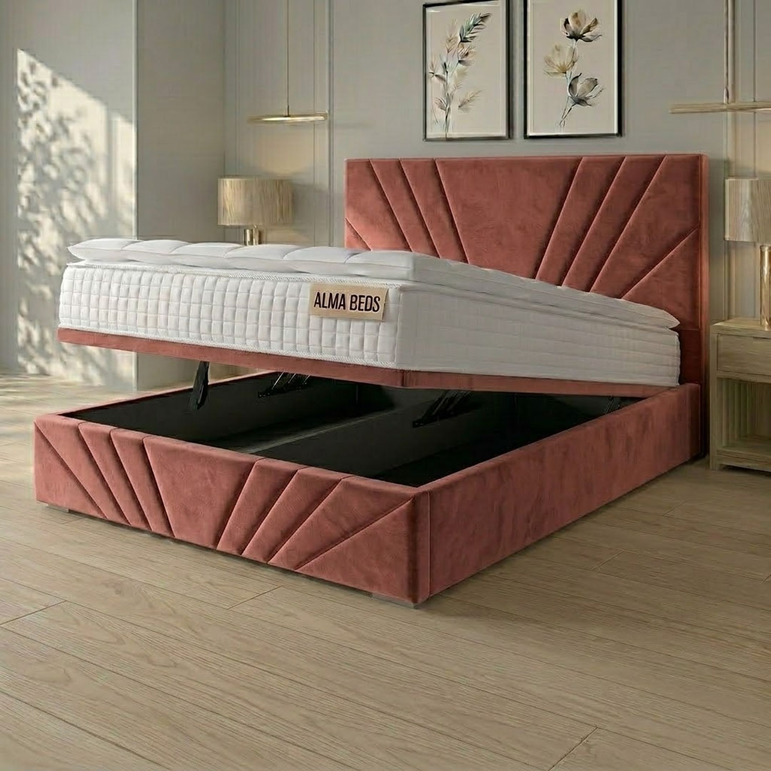Pink Plush Velvet Fiji Sunrise Ottoman Bed